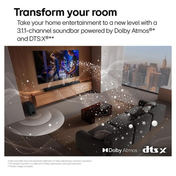 LG S70TY Soundbar - 400W 3.1.1ch Soundbar with Dolby Atmos, DTS:X, up-firing center speaker, AI Sound Pro, Hi-Res Audio, powerful subwoofer, HDMI eARC, Bluetooth. - Image 16