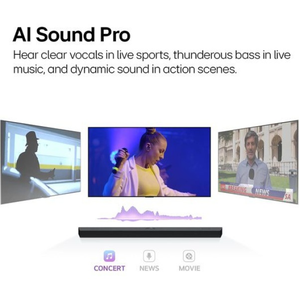 LG S70TY Soundbar - 400W 3.1.1ch Soundbar with Dolby Atmos, DTS:X, up-firing center speaker, AI Sound Pro, Hi-Res Audio, powerful subwoofer, HDMI eARC, Bluetooth. - Image 12