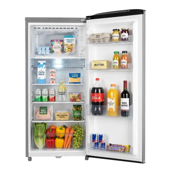ARF-189K(DS) Armco Refrigerator (7.5Cu.ft.g) 150L, 1 door, Wire Shelves, Cool Pack, Ice Tray, Big Ice Box, Stylish Handle, Lock and Key, Vegetable Crisper, Integrative Fresh Room and Defrosting Tray, DARK SILVER.