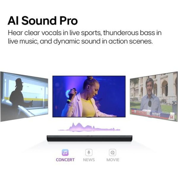 LG S40T Soundbar - 300W 2.1ch soundbar with Dolby Digital, DTS surround, wireless subwoofer, AI Sound Pro, HDMI ARC, Bluetooth, Optical, USB playback. - Image 9