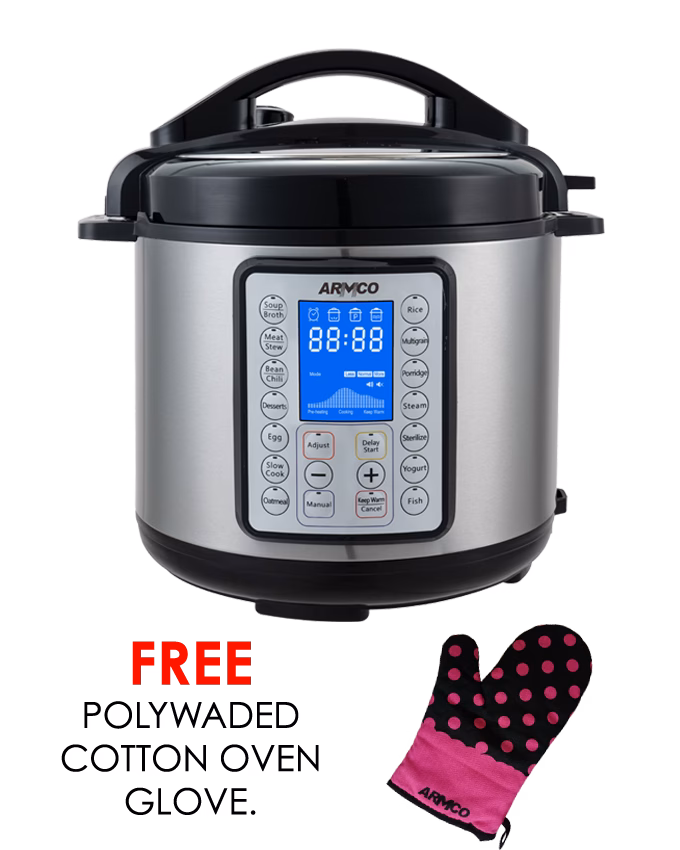 APC-EP800UX – 8L Multi Function Electric Pressure Cooker, Aluminium Non-Stick Coated Pot(Soup, Meat, Chicken, Cake, Beans, Rice, Steam, Porridge, Multigrain, yogurt, Fish, Ribs), 3 types of Taste Choice, Soft Touch buttons, Electric LED.