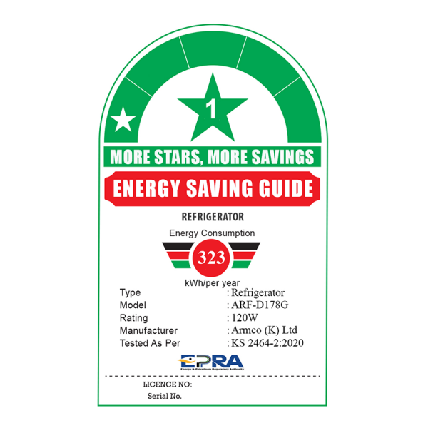 ARF-D178G EPRA Energy Rating Sticker
