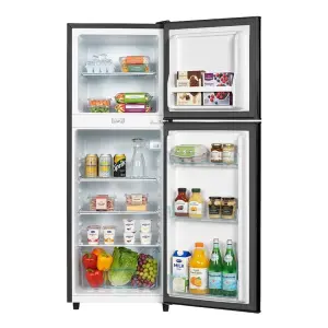 arf-d178g(ds) - refrigerator, 118l, 2door, cool pack, interior lamp, 2 strengthened wire shelves, crystal vegetable crisper, toughened freezer shelves, egg tray, lock and key, external handle, external condenser, dark silver.