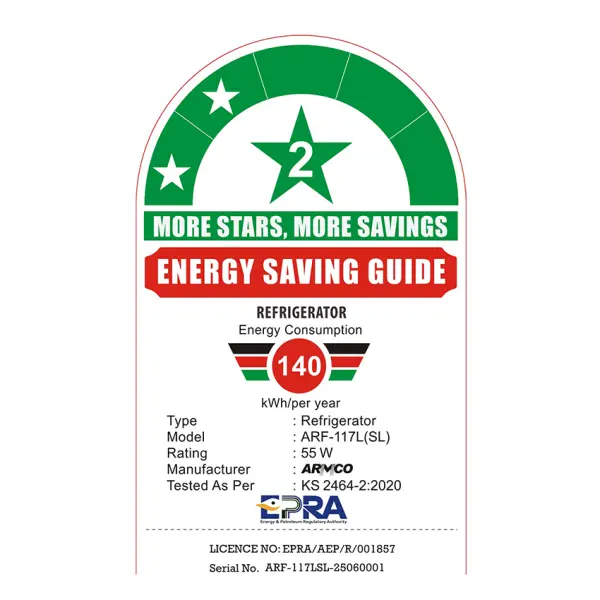 ARF-117L(SL) EPRA Star Energy Rating Sticker