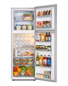 arf-d338g(sl) - refrigerator, 213l, 2door, coolpack, interior lamp, 2 strengthened wire shelves, crystal vegetable crisper, egg tray, lock and key, silver.