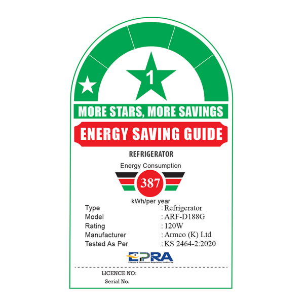 ARF-D188G EPRA Energy Star Rating Sticker