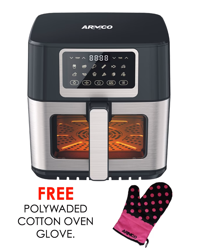 AEC-X80AIR2 – 8.0L Oil-Free Air Fryer, 80% Fat-Free Cooking, Touch LED Control, 1400W, 60?C-200?C Temp, 9 Preset Menus, 60 Min Timer, Dishwasher Safe, Non-Stick Basket.