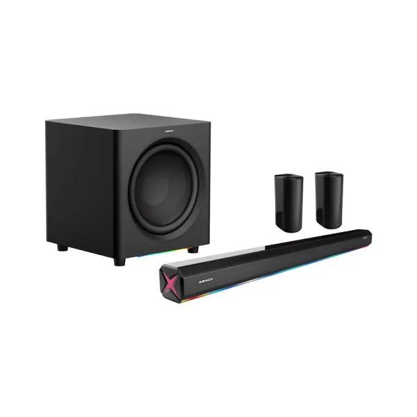 Armco AHT-SB12680WX – Premium Wireless 5.1 Channel Soundbar with RGB Lighting, Wireless Subwoofer & Rear Surround Speakers
