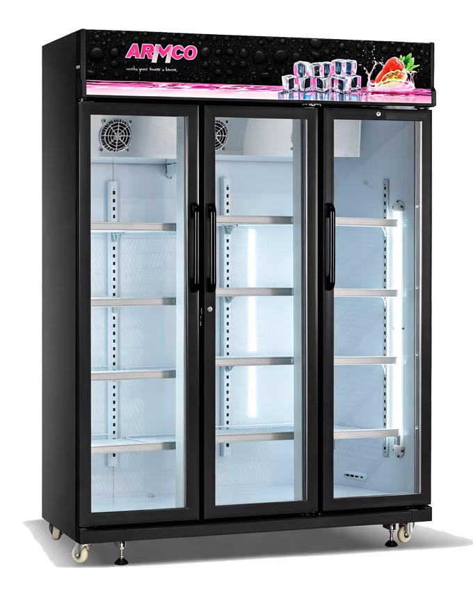 ASC-1140 – Glass door, No Frost Refrigerator, 1140L, 3 door, Double Layer Vacuum Glass, Fin Evaporator, Ventilated Cooling, Digital Controller, With lock and Key.