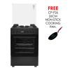 GC-F6631QX2(BK) - 3 Multi-gas Burners + 1Electric (180mm-2000W RAPID Plate), 60X60 Oven+Grill, One Touch Auto ignition, Thermostat, Lamp, TEMPERED GLASS Lid, Rotisserie, Mechanical Timer, 1 Extra Round tray, Matt enamel pan supports and caps, Black.