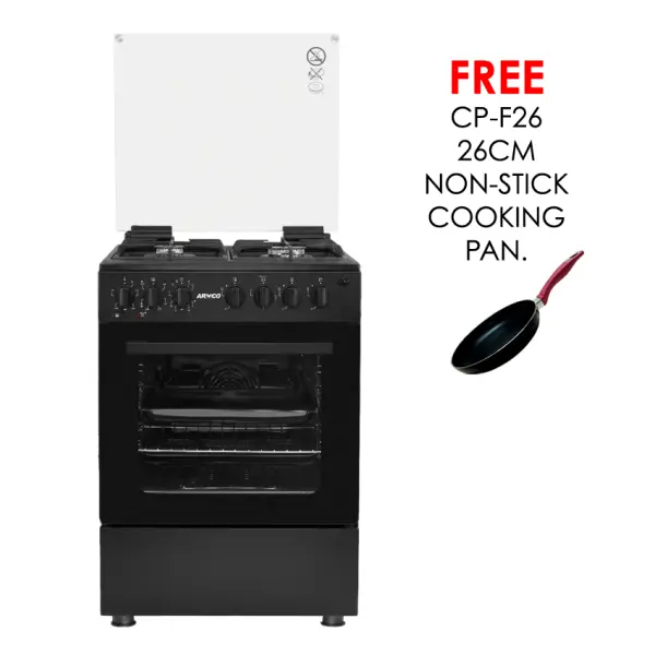 GC-F6631QX2(BK) - 3 Multi-gas Burners + 1Electric (180mm-2000W RAPID Plate), 60X60 Oven+Grill, One Touch Auto ignition, Thermostat, Lamp, TEMPERED GLASS Lid, Rotisserie, Mechanical Timer, 1 Extra Round tray, Matt enamel pan supports and caps, Black.