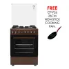 GC-F6631QX2(BR) - 3 Multi-gas Burners + 1Electric (180mm-2000W RAPID Plate), 60X60 Oven+Grill, One Touch Auto ignition, Thermostat, Lamp, TEMPERED GLASS Lid, Rotisserie, Mechanical Timer, 1 Extra Round tray, Matt enamel pan supports and caps, Brown.