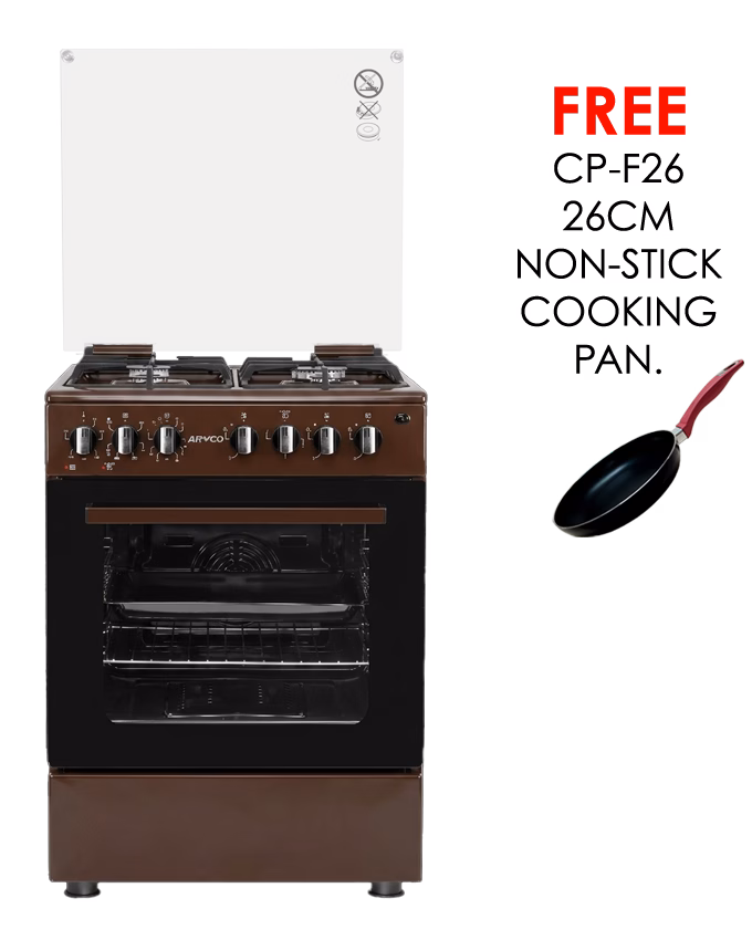 GC-F6631QX2(BR) – 3 Multi-gas Burners + 1Electric (180mm-2000W RAPID Plate), 60X60 Oven+Grill, One Touch Auto ignition, Thermostat, Lamp, TEMPERED GLASS Lid, Rotisserie, Mechanical Timer, 1 Extra Round tray, Matt enamel pan supports and caps, Brown.
