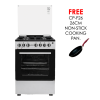 GC-F6631QX2(SL) - 3 Multi-gas Burners + 1Electric (180mm-2000W RAPID Plate), 60X60 Oven+Grill, One Touch Auto ignition, Thermostat, Lamp, TEMPERED GLASS Lid, Rotisserie, Mechanical Timer, 1 Extra Round tray, Matt enamel pan supports and caps, Silver.