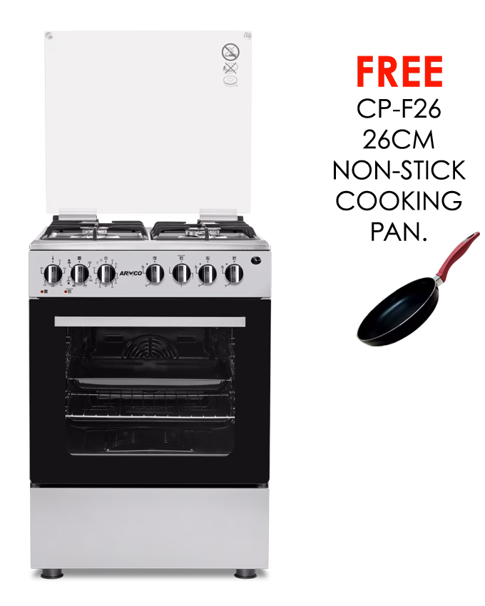 GC-F6631QX2(SS) – 3 Multi-gas Burners + 1Electric (180mm-2000W RAPID Plate), 60X60 Oven+Grill, One Touch Auto ignition, Thermostat, Lamp, TEMPERED GLASS Lid, Rotisserie, Mechanical Timer, 1 Extra Round tray, Matt enamel pan supports and caps, 304SS.