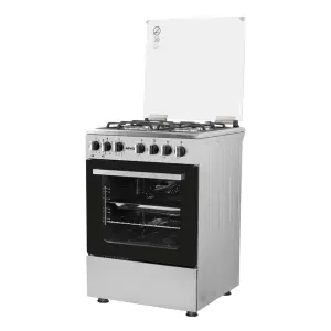 GC-F6631QX2(SS) - 3 Multi-gas Burners + 1Electric (180mm-2000W RAPID Plate), 60X60 Oven+Grill, One Touch Auto ignition, Thermostat, Lamp, TEMPERED GLASS Lid, Rotisserie, Mechanical Timer, 1 Extra Round tray, Matt enamel pan supports and caps, 304SS.