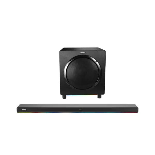 Armco AHT-SB10420WX 3.1CH sound bar with wireless 10-inch subwoofer and Bluetooth connectivity.
