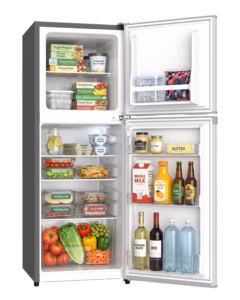 ARF-198K Armco Refrigerator, 137L, 2-Door, COOLPACK, Glass Shelves, Vegetable Crisper, Lock & Key, Interior Lamp, Dark Silver, 3-Star EPRA
