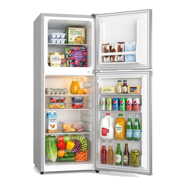 ARF-198K Armco Refrigerator, 137L, 2-Door, COOLPACK, Glass Shelves, Vegetable Crisper, Lock & Key, Interior Lamp, Dark Silver, 3-Star EPRA